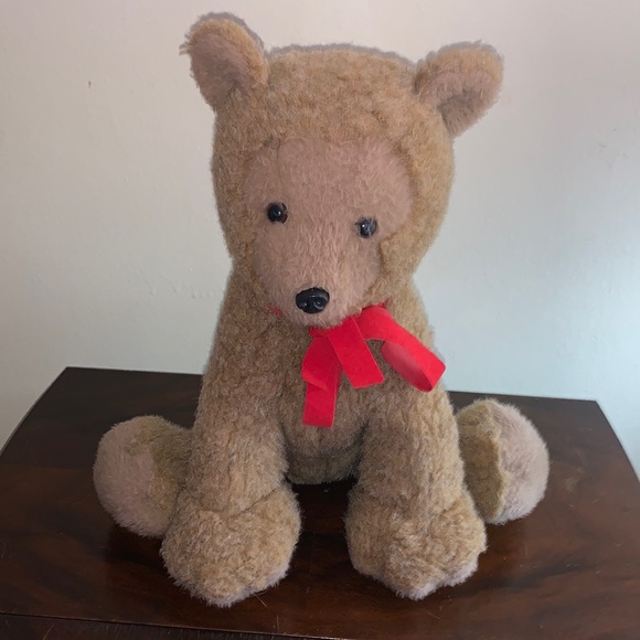 Pillow Pets Vintage 1976 16” Christmas Teddy bear with original bow Dakin Plush - Picture 1 of 10